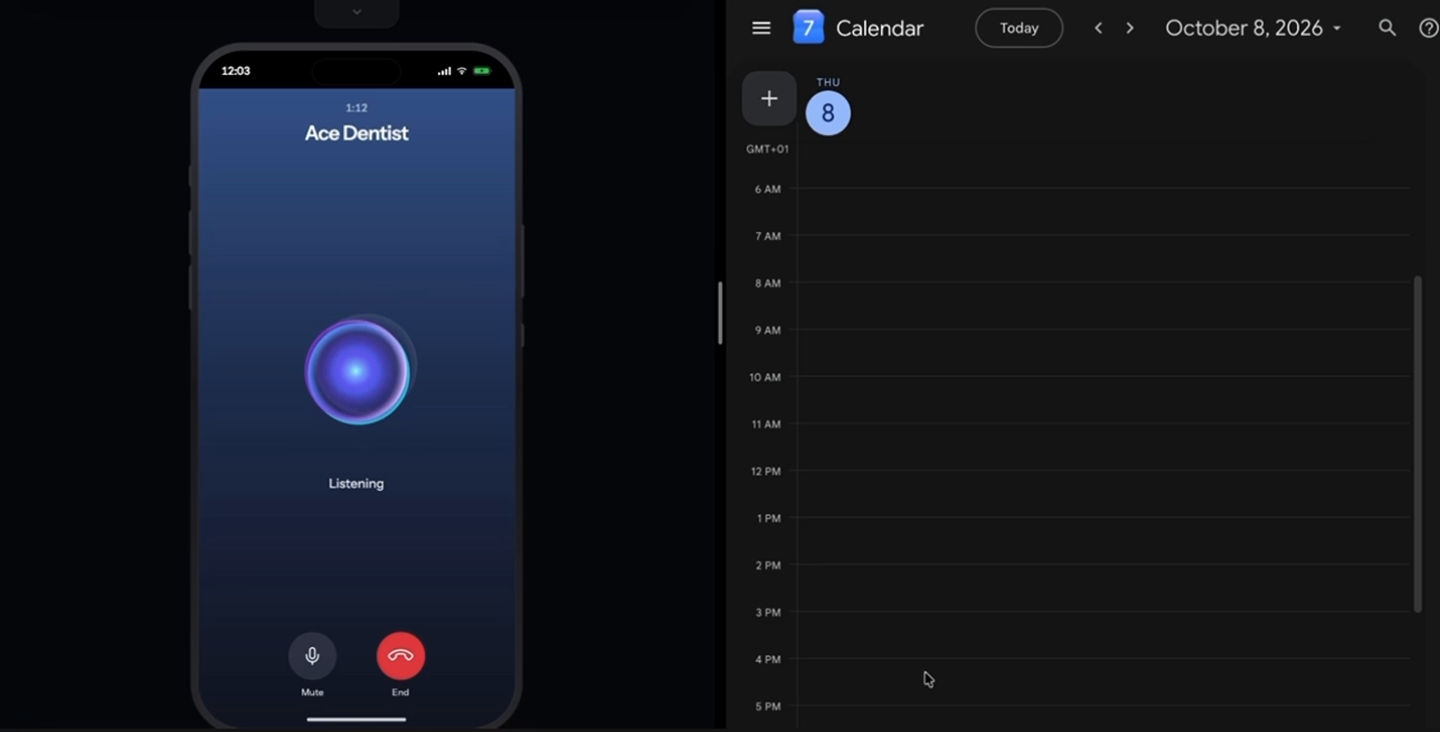 Kedolabs voice-agent demonstration with phone call interface and connected calendar booking workflow